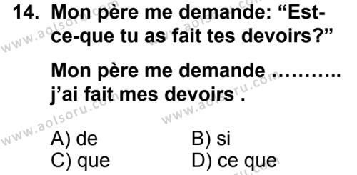 Fransızca 7 Dersi 2011-2012 Yılı 2. Dönem Sınavı 14. Soru