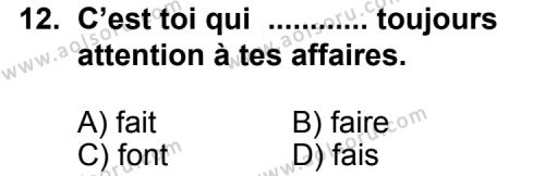 Fransızca 7 Dersi 2012-2013 Yılı 1. Dönem Sınavı 12. Soru