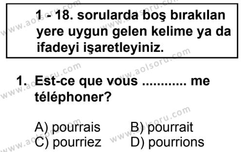 Fransızca 7 Dersi 2013 - 2014 Yılı 2. Dönem Sınav Soruları 1. Soru