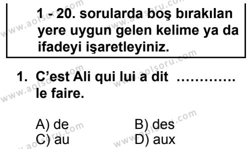Fransızca 8 Dersi 2012 - 2013 Yılı 3. Dönem Sınav Soruları 1. Soru