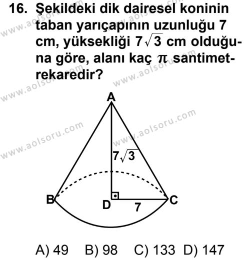 Geometri 2 Dersi 2011-2012 Yılı 1. Dönem Sınavı 16. Soru