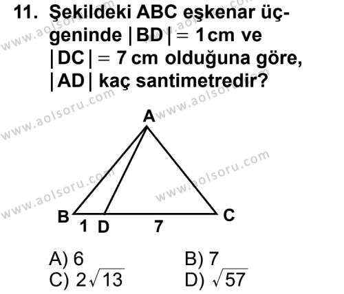 Geometri 4 Dersi 2011-2012 Yılı 1. Dönem Sınavı 11. Soru