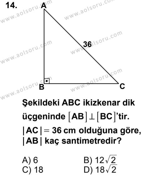 Geometri 4 Dersi 2011-2012 Yılı 2. Dönem Sınavı 14. Soru