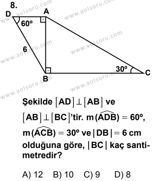 Geometri 4 Dersi 2012-2013 Yılı 1. Dönem Sınavı 8. Soru
