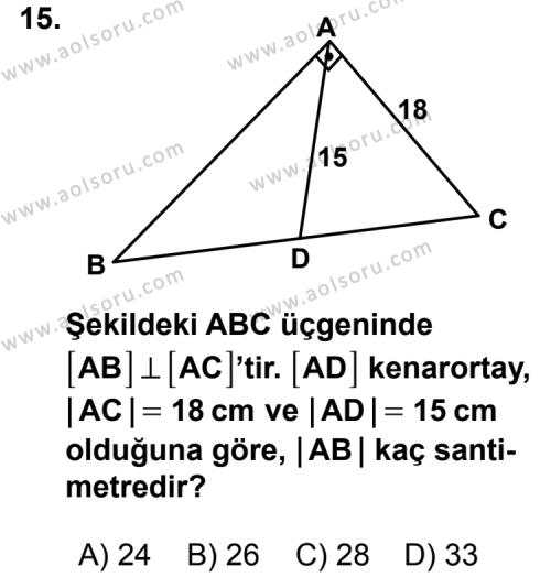 Geometri 4 Dersi 2012-2013 Yılı 1. Dönem Sınavı 15. Soru
