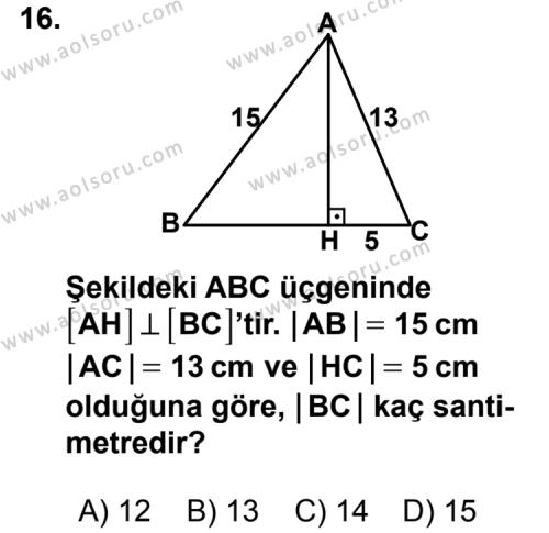 Geometri 4 Dersi 2012-2013 Yılı 1. Dönem Sınavı 16. Soru