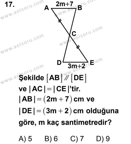 Geometri 4 Dersi 2012-2013 Yılı 1. Dönem Sınavı 17. Soru