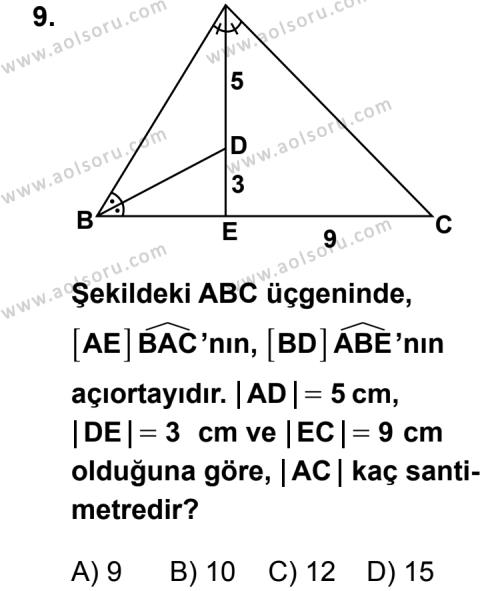 Geometri 4 Dersi 2013-2014 Yılı 2. Dönem Sınavı 9. Soru