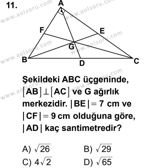 Geometri 4 Dersi 2013-2014 Yılı 2. Dönem Sınavı 11. Soru