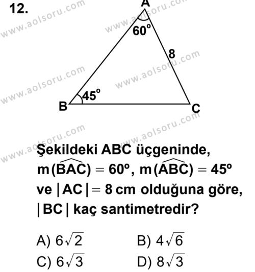 Geometri 4 Dersi 2013-2014 Yılı 2. Dönem Sınavı 12. Soru