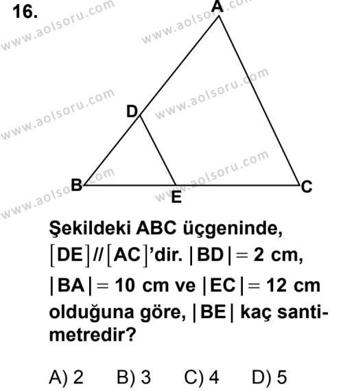 Geometri 4 Dersi 2013-2014 Yılı 2. Dönem Sınavı 16. Soru