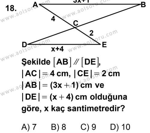 Geometri 4 Dersi 2013-2014 Yılı 3. Dönem Sınavı 18. Soru