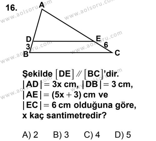Geometri 4 Dersi 2014-2015 Yılı 1. Dönem Sınavı 16. Soru