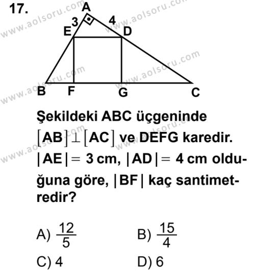 Geometri 4 Dersi 2014-2015 Yılı 1. Dönem Sınavı 17. Soru