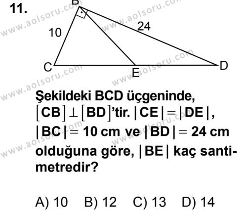 Geometri 4 Dersi 2014-2015 Yılı 2. Dönem Sınavı 11. Soru