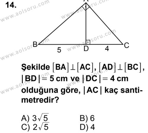 Geometri 4 Dersi 2014-2015 Yılı 2. Dönem Sınavı 14. Soru