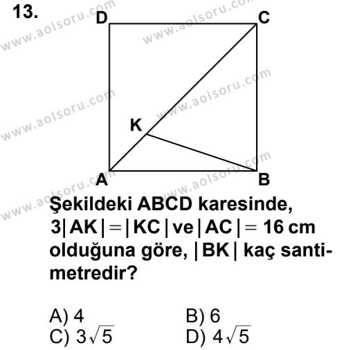 Geometri 5 Dersi 2011-2012 Yılı 2. Dönem Sınavı 13. Soru