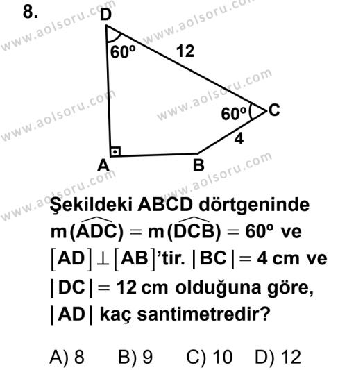 Geometri 5 Dersi 2012-2013 Yılı 1. Dönem Sınavı 8. Soru