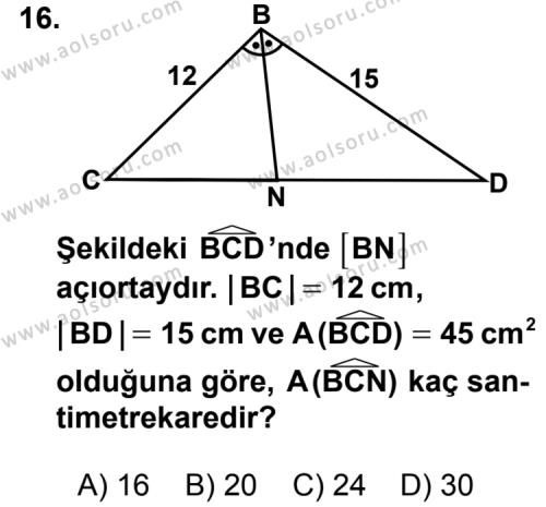 Geometri 5 Dersi 2012-2013 Yılı 1. Dönem Sınavı 16. Soru