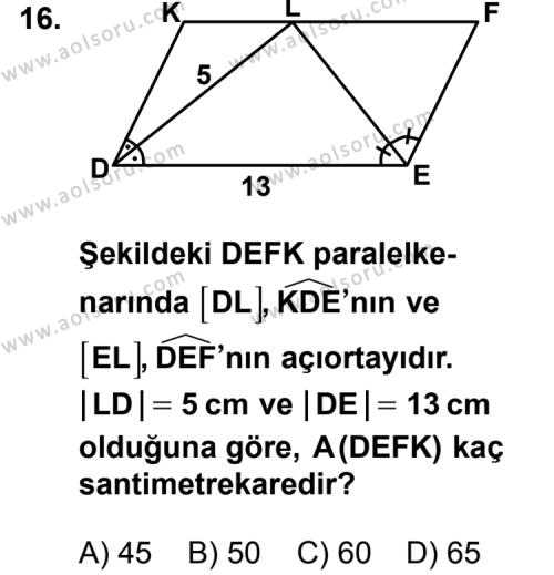 Geometri 5 Dersi 2012-2013 Yılı 3. Dönem Sınavı 16. Soru