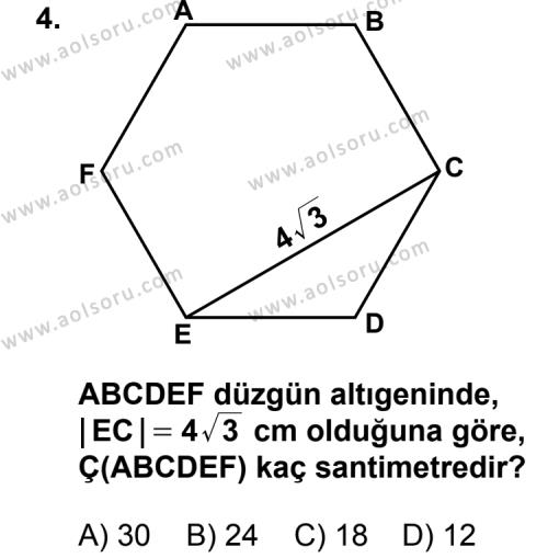 Geometri 5 Dersi 2013-2014 Yılı 3. Dönem Sınavı 4. Soru