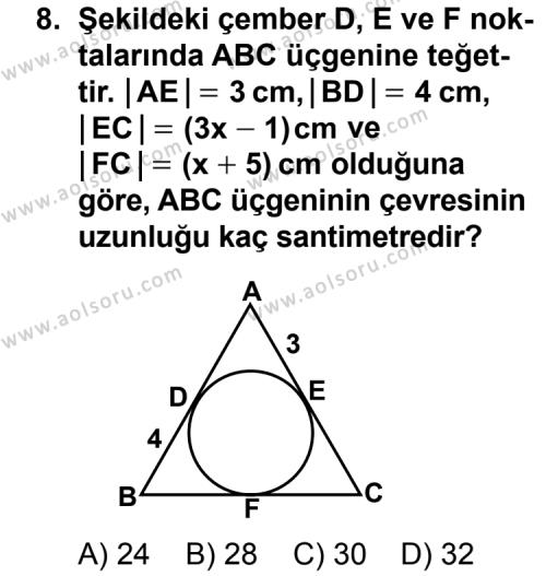 Geometri 6 Dersi 2011-2012 Yılı 1. Dönem Sınavı 8. Soru