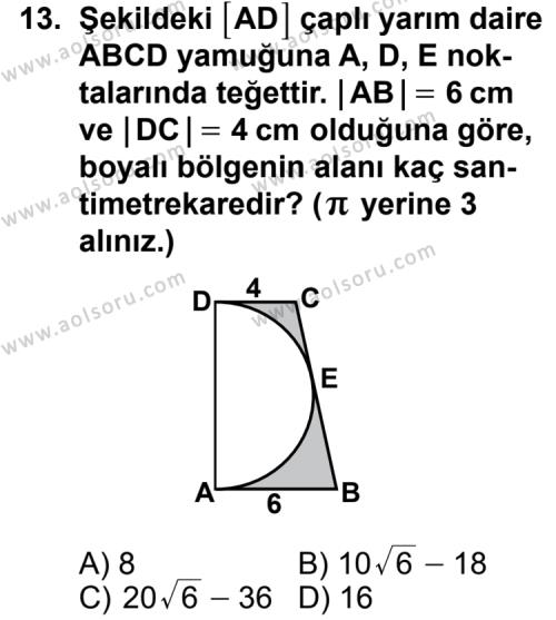 Geometri 6 Dersi 2011-2012 Yılı 1. Dönem Sınavı 13. Soru