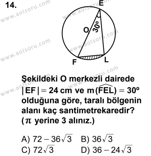 Geometri 6 Dersi 2012-2013 Yılı 1. Dönem Sınavı 14. Soru