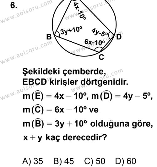 Geometri 6 Dersi 2012-2013 Yılı 2. Dönem Sınavı 6. Soru