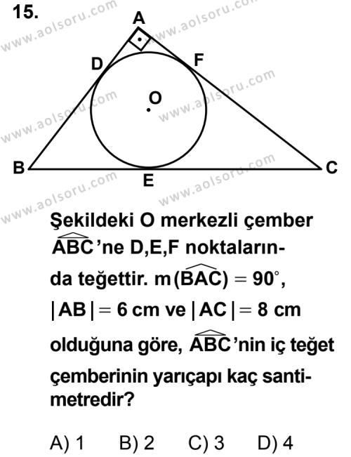 Geometri 6 Dersi 2013-2014 Yılı 3. Dönem Sınavı 15. Soru