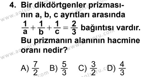 Geometri 7 Dersi 2011 - 2012 Yılı 2. Dönem Sınav Soruları 4. Soru