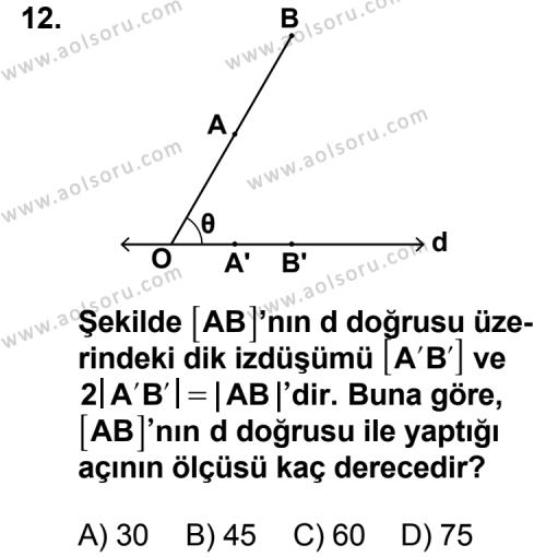 Geometri 8 Dersi 2011-2012 Yılı 2. Dönem Sınavı 12. Soru