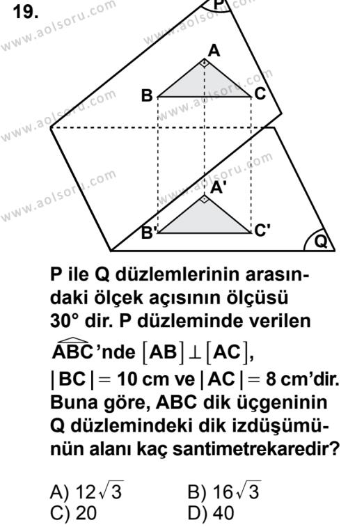 Geometri 8 Dersi 2014-2015 Yılı 1. Dönem Sınavı 19. Soru