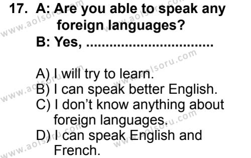 İngilizce 6 Dersi 2011-2012 Yılı 2. Dönem Sınavı 17. Soru