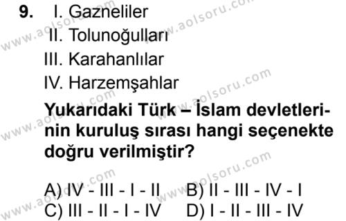 İslam Tarihi 2 Dersi 2016-2017 Yılı 2. Dönem Sınavı 9. Soru
