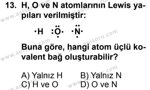 Kimya 1 Dersi 2013-2014 Yılı 1. Dönem Sınavı 13. Soru
