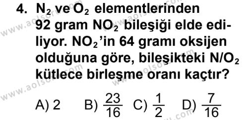 Kimya 1 Dersi 2013 - 2014 Yılı 2. Dönem Sınav Soruları 4. Soru