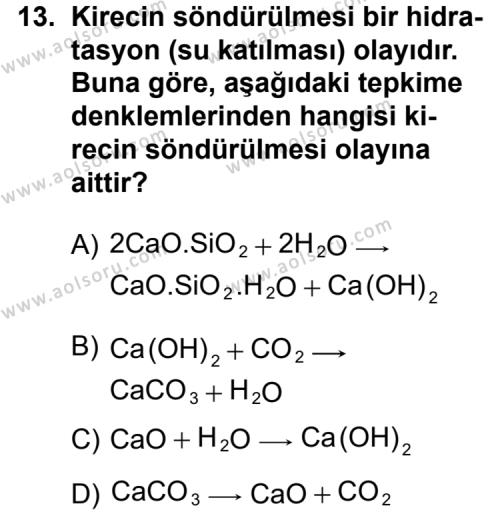 Kimya 2 Dersi 2014-2015 Yılı 1. Dönem Sınavı 13. Soru
