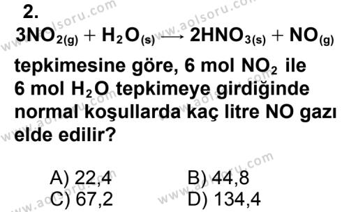 Kimya 3 Dersi 2011 - 2012 Yılı 1. Dönem Sınav Soruları 2. Soru