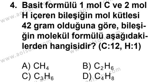 Kimya 3 Dersi 2012 - 2013 Yılı 1. Dönem Sınav Soruları 4. Soru