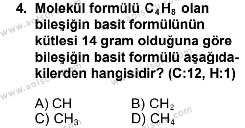 Kimya 3 Dersi 2012 - 2013 Yılı 2. Dönem Sınav Soruları 4. Soru