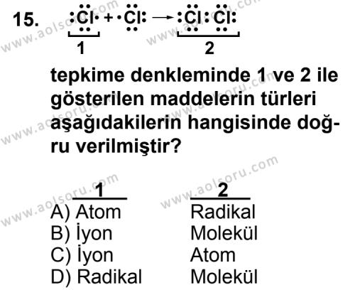 Kimya 3 Dersi 2013-2014 Yılı 1. Dönem Sınavı 15. Soru