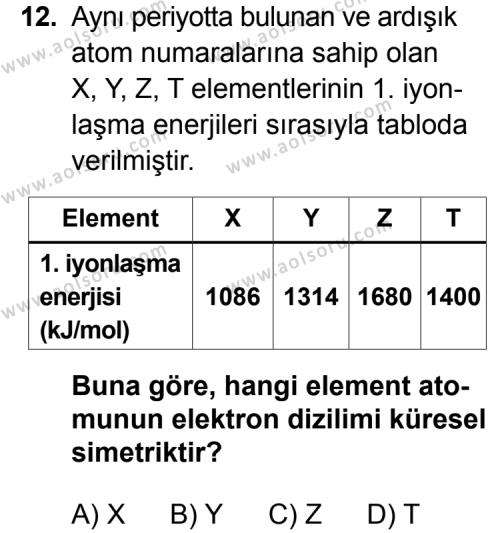 Kimya 3 Dersi 2014-2015 Yılı 3. Dönem Sınavı 12. Soru