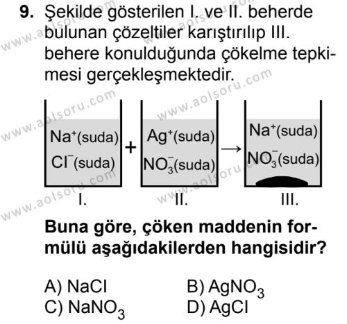 Kimya 3 Dersi 2018-2019 Yılı 1. Dönem Sınavı 9. Soru