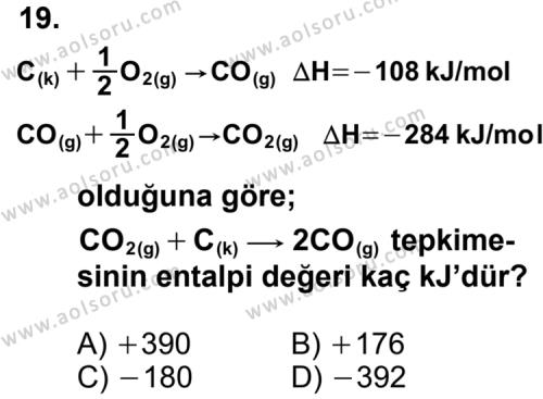 Kimya 4 Dersi 2012-2013 Yılı 1. Dönem Sınavı 19. Soru
