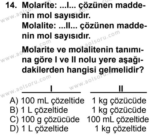 Kimya 4 Dersi 2013-2014 Yılı 1. Dönem Sınavı 14. Soru