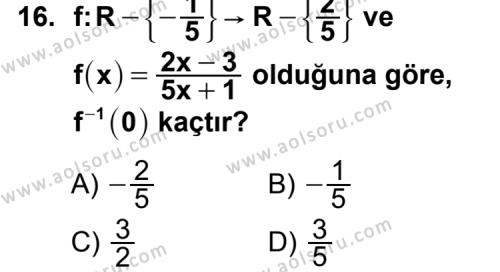 Matematik 1 Dersi 2012-2013 Yılı 3. Dönem Sınavı 16. Soru
