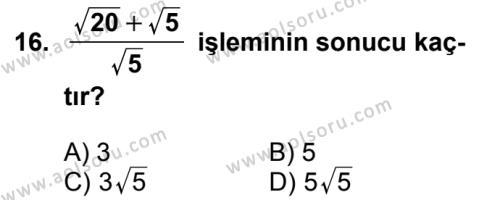 Matematik 1 Dersi 2017-2018 Yılı 1. Dönem Sınavı 16. Soru