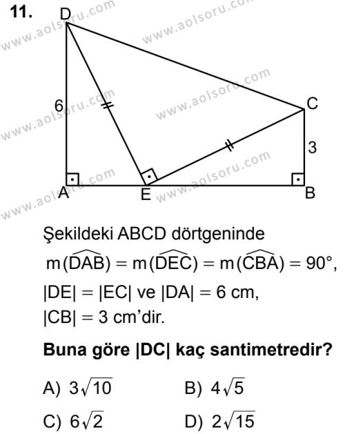 Matematik 2 Dersi 2017-2018 Yılı 1. Dönem Sınavı 11. Soru