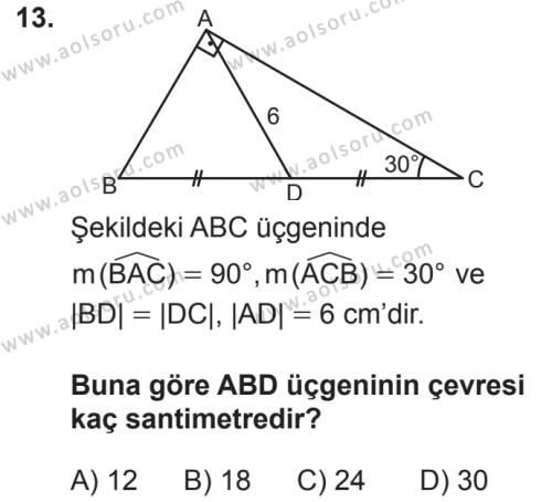 Matematik 2 Dersi 2018-2019 Yılı 2. Dönem Sınavı 13. Soru